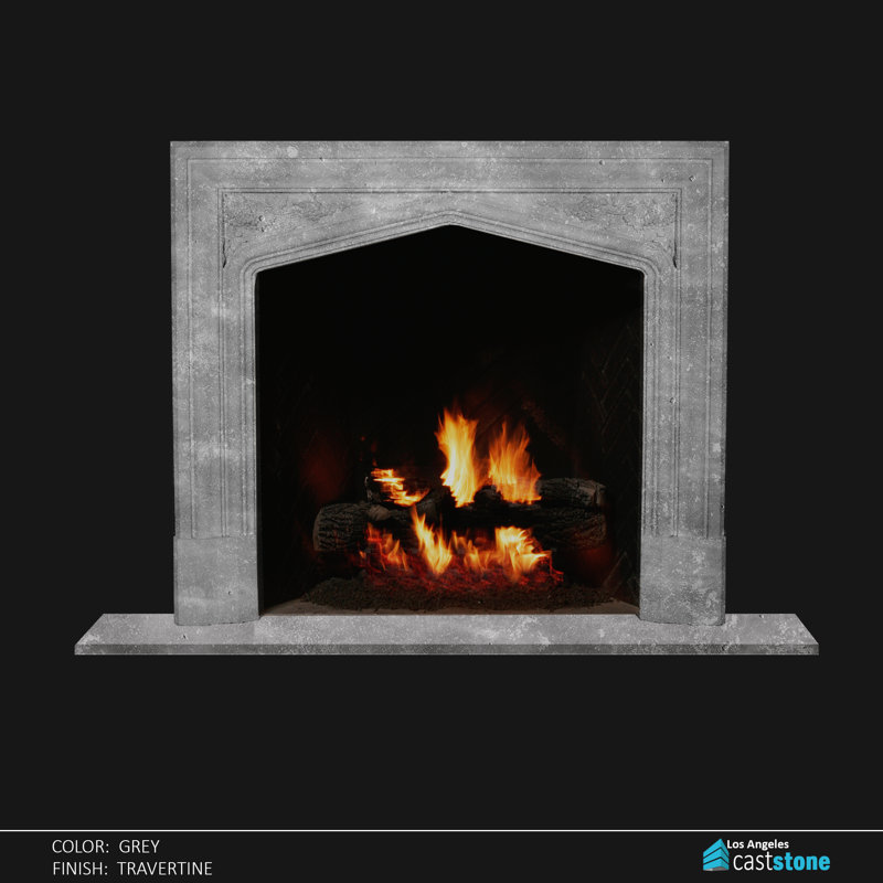 Iden Hand Carved Composite Fireplace Surround, Gray Travertine