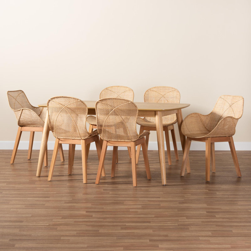 Yamileth 6 - Person Rattan and Mahogany Wood Dining Set