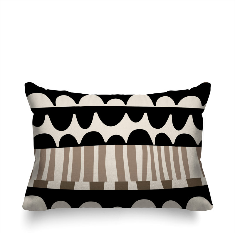 Coussin rectangulaire intérieur / extérieur Rami, Beige / noir / blanc cassé, H 14 po x l 20 po