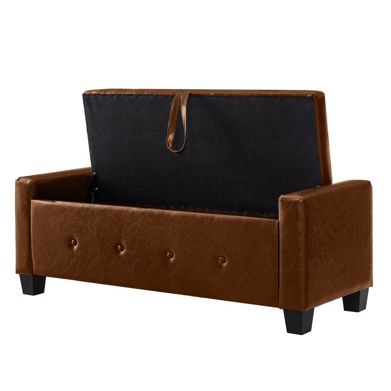 48" Ottoman Bench With Storage, Bench For Bedroom,Living Room,Hallway, Upholstered Tufted Faux Leather PU Ottoman, Brown