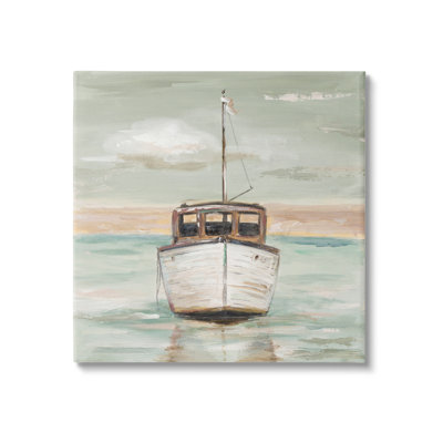 " Navigating Water Vessel Ocean Crossroads Sunset Painting " by Patricia Pinto Painting Print