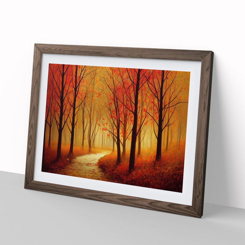 Desirable Autumn Forest - Single Picture Frame Painting, 25cm H x 34cm W x 2cm D, Walnut