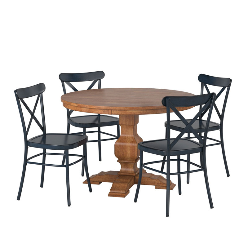 Ensemble de salle à manger en bois d'hévéa massif pour 4 personnes Fortville, Noir antique