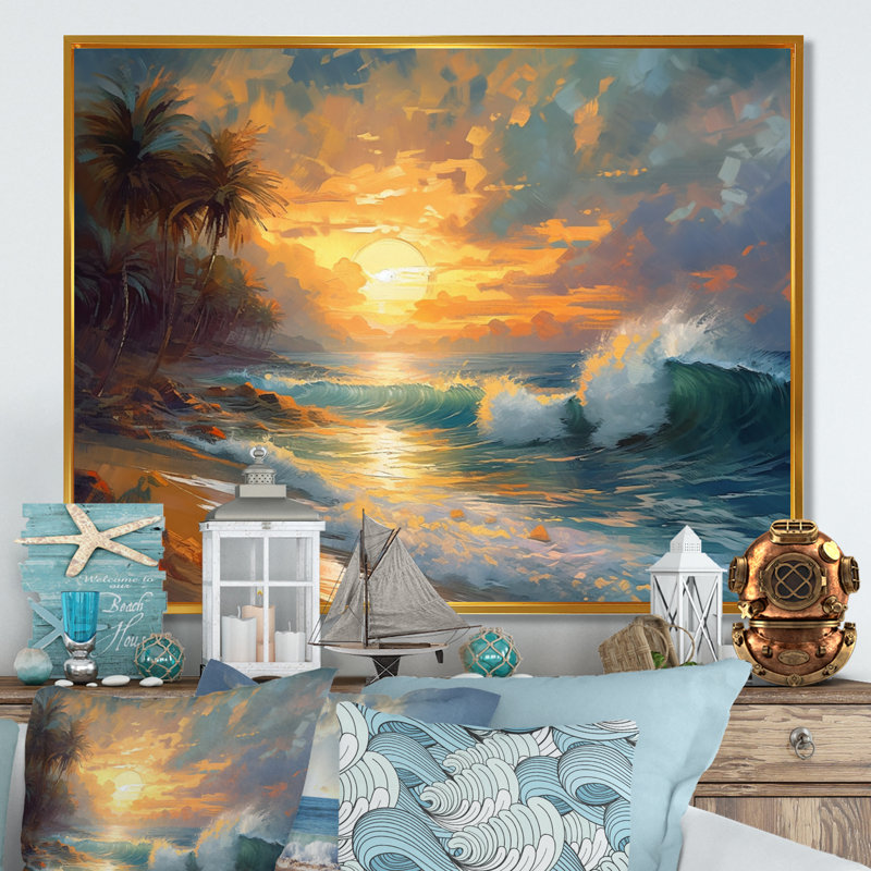 Jaune et bleu bord de mer sérénité - impressions sur toile de plage, H 30 po x l 40 po x P 1,5 po