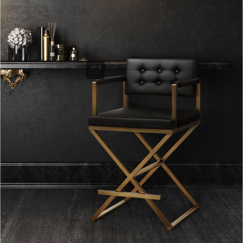 Tabouret de bar et de comptoir Molewski, Noir, noir, noir, noir, Tabouret de comptoir (siège d'une hauteur de 26 p, Doré