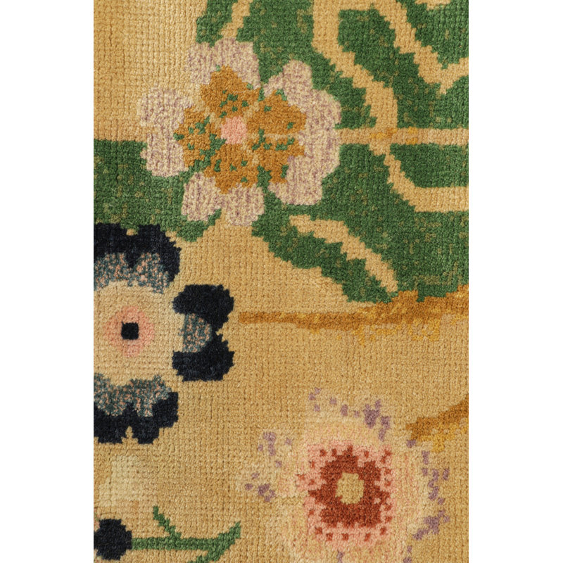 Rug & Kilim’S Chinese Art Deco Style Rug In Gold With Colorful Floral Patterns