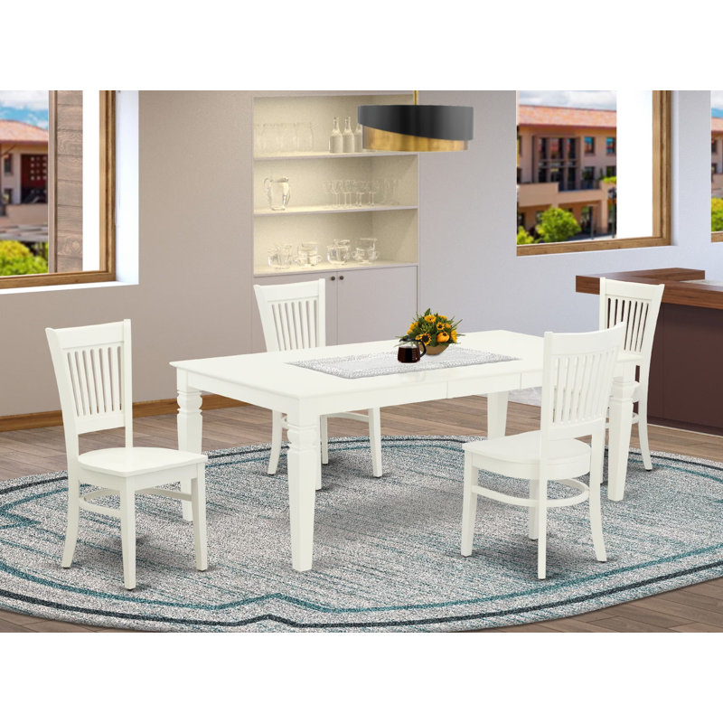 Ensemble de salle à manger 5 pièces comprenant une table de salle à manger rectangulaire avec rallonge papillon et 4 chaises de cuisine, lin blanc