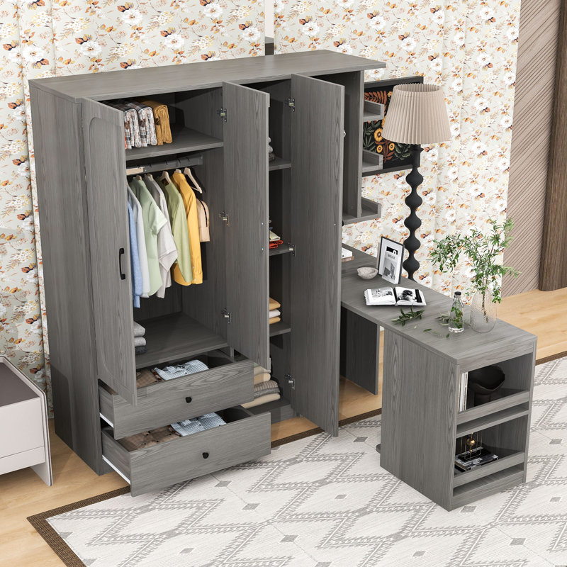 Armoire multifonctionnelle avec 2 portes et tringle, Gris