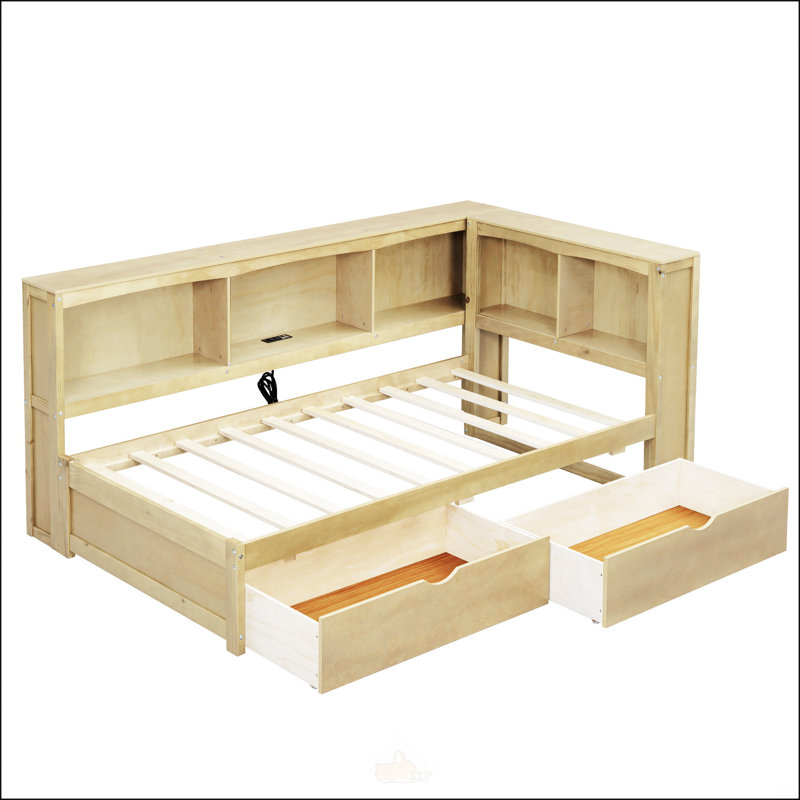 Lit de jour simple avec deux tiroirs de rangement, Wood