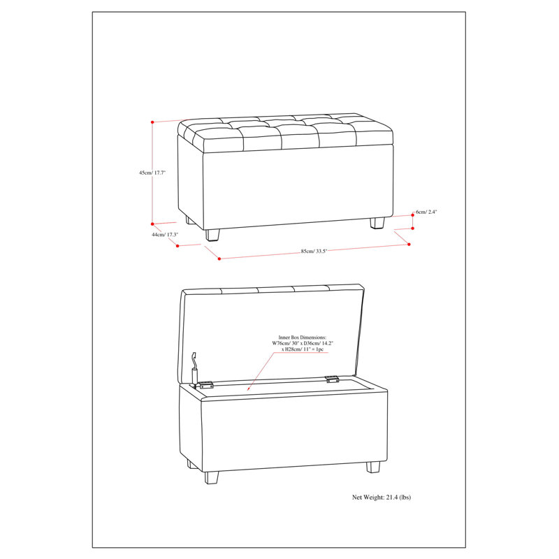 Banc repose-pieds avec rangement caché Cosmopolitan, Gris nuage