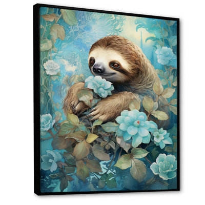 «Turquoise Tranquility Flower Sloth», reproduction sur toile