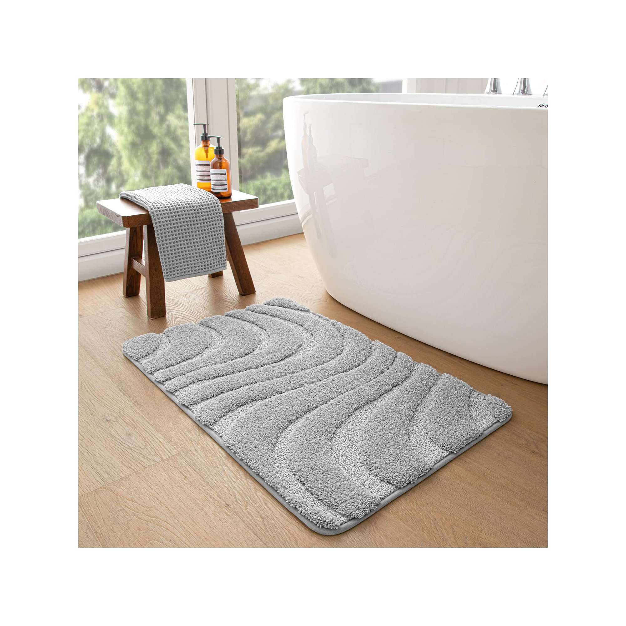Gagetown Non-Slip Bath Rug, 16" W x 24" L, Light Gray