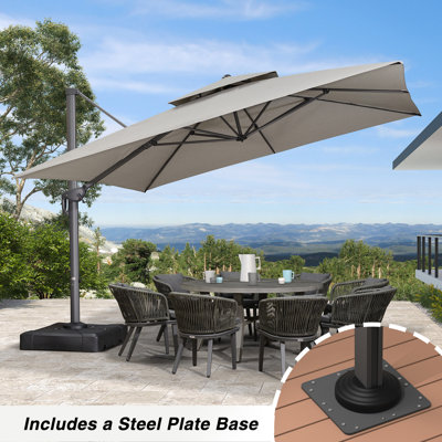 12' x 12' Square Advanced Fabric Cantilever Umbrella With Steel Plate Base,Pebble Grey