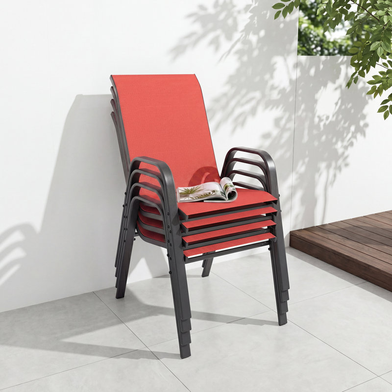 Ensemble de 4 chaises de salle à manger empilables et améliorées pour l'extérieur, Rouge