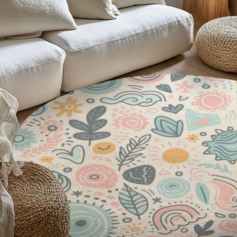 Tapis tressé Faint Doodle Whispers, Rond 5 pi