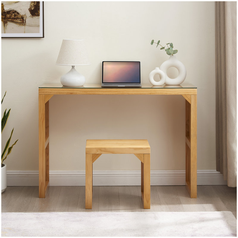 Natural Pine Dining Bench and Table Set – Versatile Indoor Wood Furniture for Entryway, Living Room, Kitchen, and Bedroom – Includes Small Tempered Glass Top