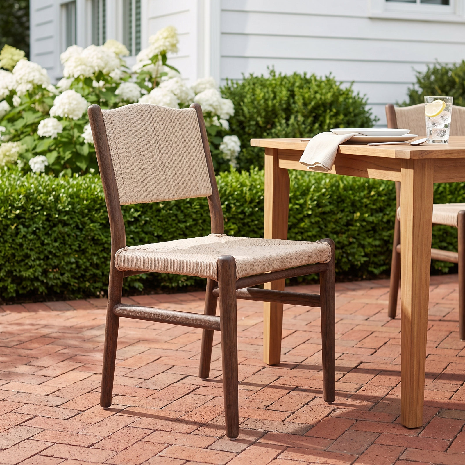 Abella Teak Patio Side Chair, Beige