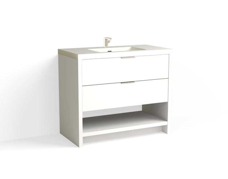 Vue 42" W Freestanding Single Bathroom Vanity, Polished Nickel, White Nanomatte, Matte White/Single