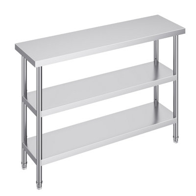 Stainless Steel Food Prep Table, 14 X 48 X 34 Inch Commercial Kitchen Worktable, With 2 Adjustable Undershelf, Heavy Duty Prep Table Metal Work Table For BBQ, Kitchen, Home, And Garage