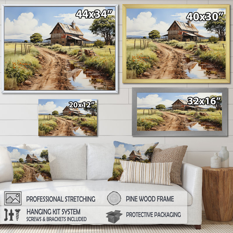 Bhargav Barns Rustic Charm V sur impression sur toile, Cadre flottant doré, H 12 po x l 20 po x P 1 po