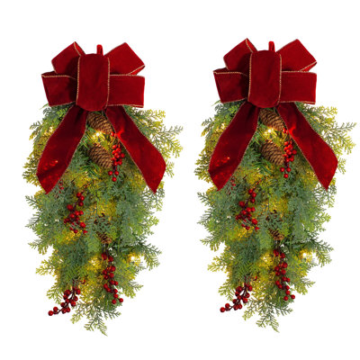 Set of 2 Pre-Lit Classic Christmas Chairback Swags