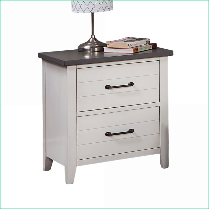 Two-Tone White/Gray Contemporary 2-Drawer Solid Wood Nightstand