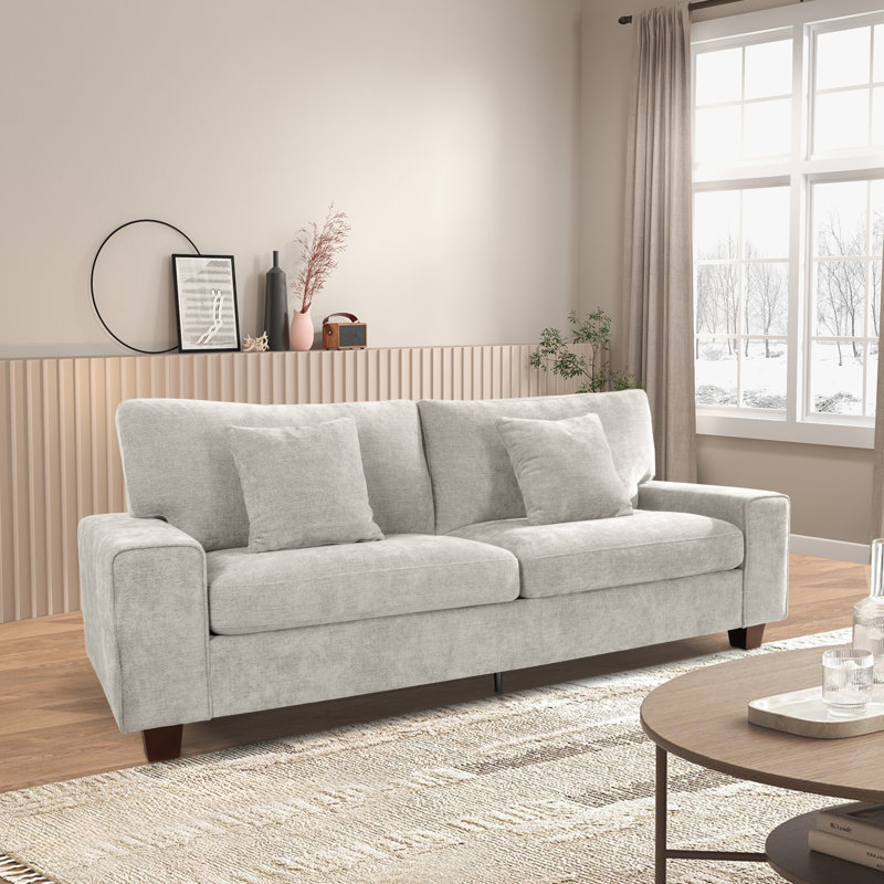 71'' Modern Upholstered Loveseat With Solid Wood Legs, Oversized Sofa With 2 Accent Pillows, Beige