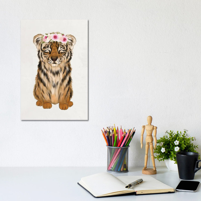Floral Crown Baby Tiger 1 Piece Wrapped Canvas Wall Art, 20.32 cm H x 30.48 cm W