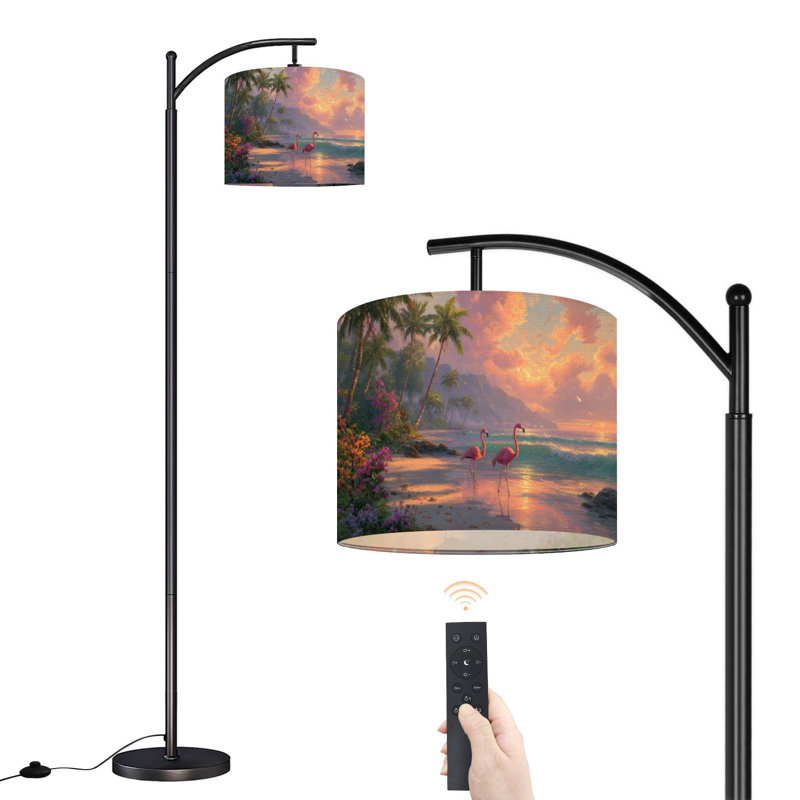 Lampe sur pied à arc avec abat-jour ajustable Serene Tropical Beach Flamants dorés Sunrise Vibrant Flowers