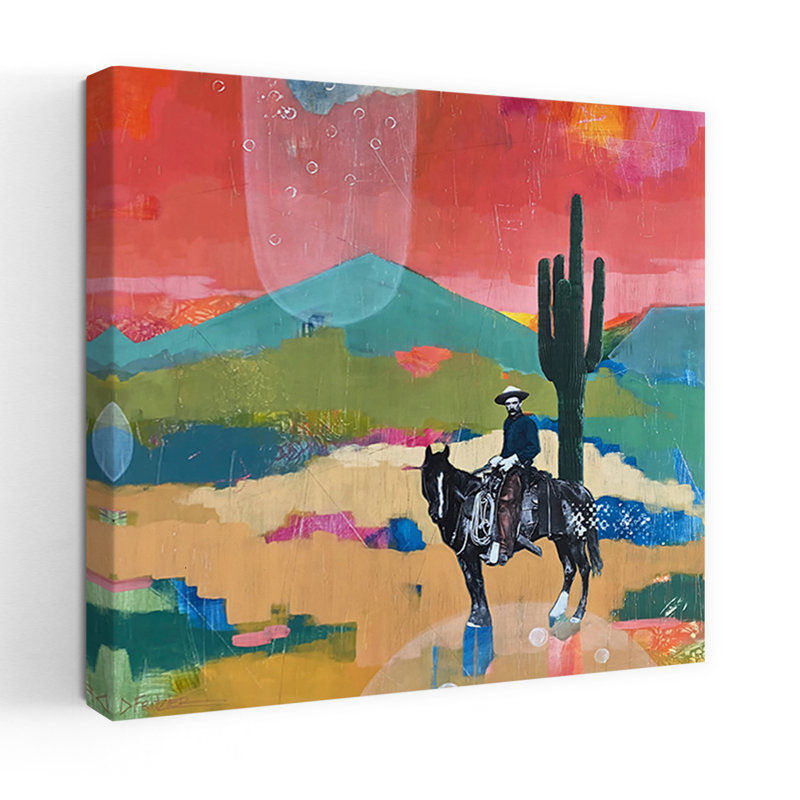 «I Utilis To Be A Cowboy», art abstrait contemporain de paysage de cheval, H 36 po x l 36 po