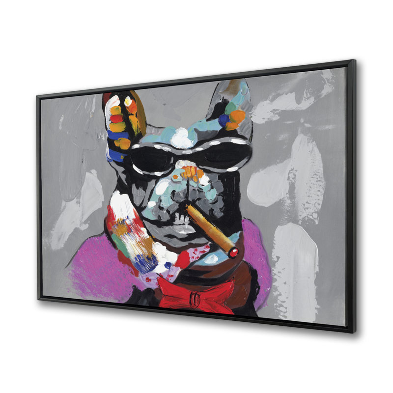 Bulldog abstrait avec cigare - Toile avec cadre rétro | Décoration intérieure