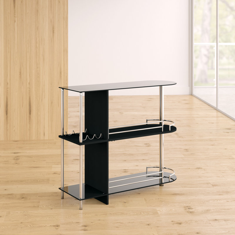 Bar table with two tempered glass shelves Chewning, Noir / Chrome