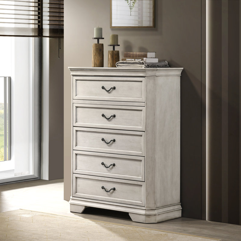 Ailany Traditional Wood 5-drawer Chest, Antique Walnut Finish, Antique White