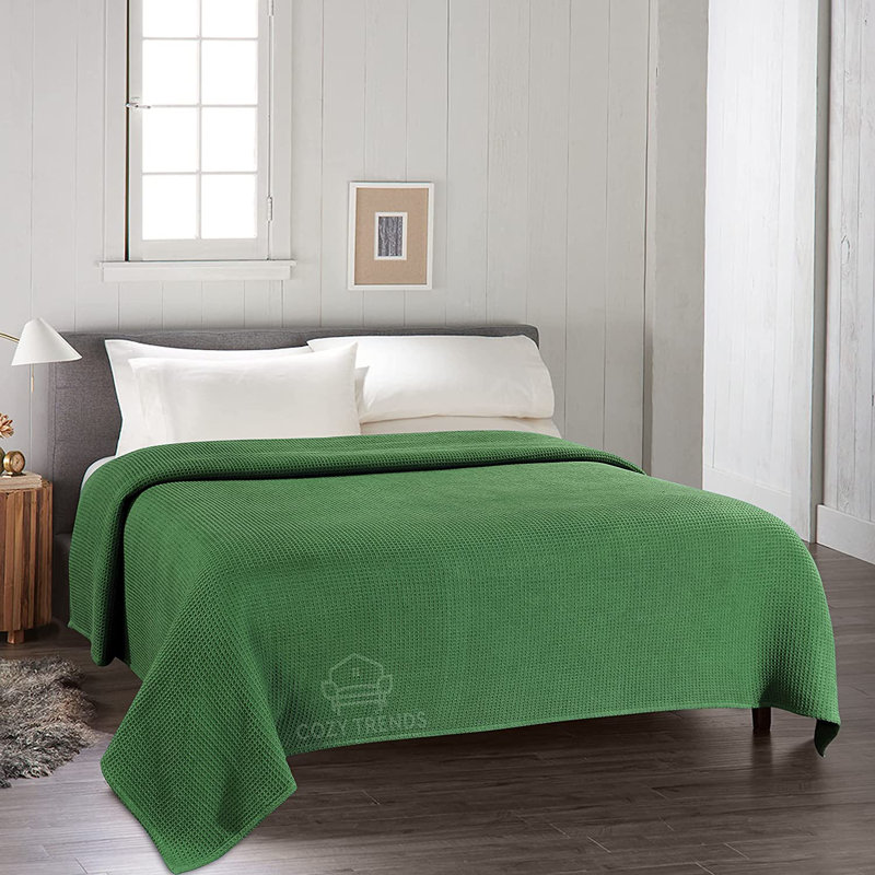 King Green Cotton Reversible Waffle Weave Blanket