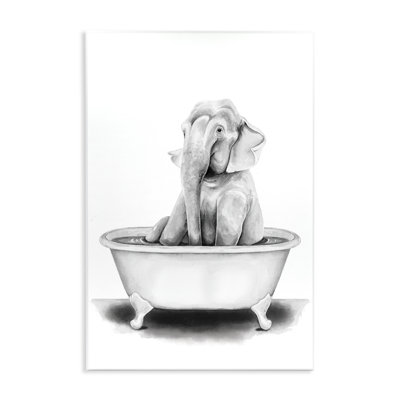 'Elephant in a Tub Funny Animal Bathroom' by Rachel Neiman - Drawing Print