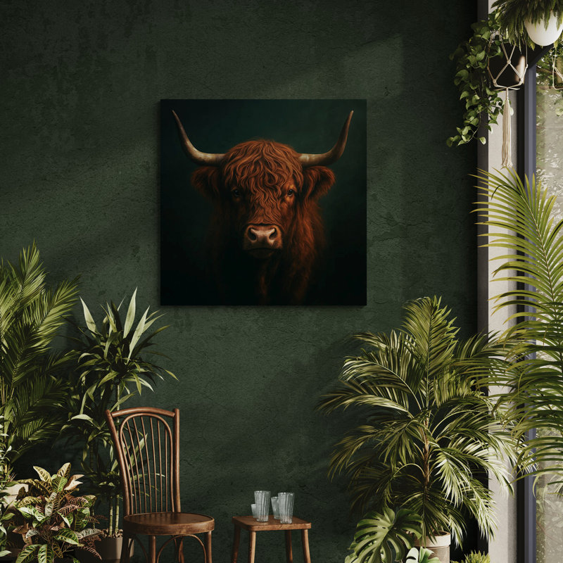 Majestic Highland Cow Wall Art - Canvas Framed Print, 51 cm H x 51 cm W