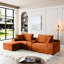 Canapé modulaire orange avec porte-gobelets, hublots, rangement dissimulé, fonction de couchage, mobile désossé pour le salon, sans assemblage, velours côtelé doux, tissu en velours côtelé 4 pièces personnalisable, en forme de L