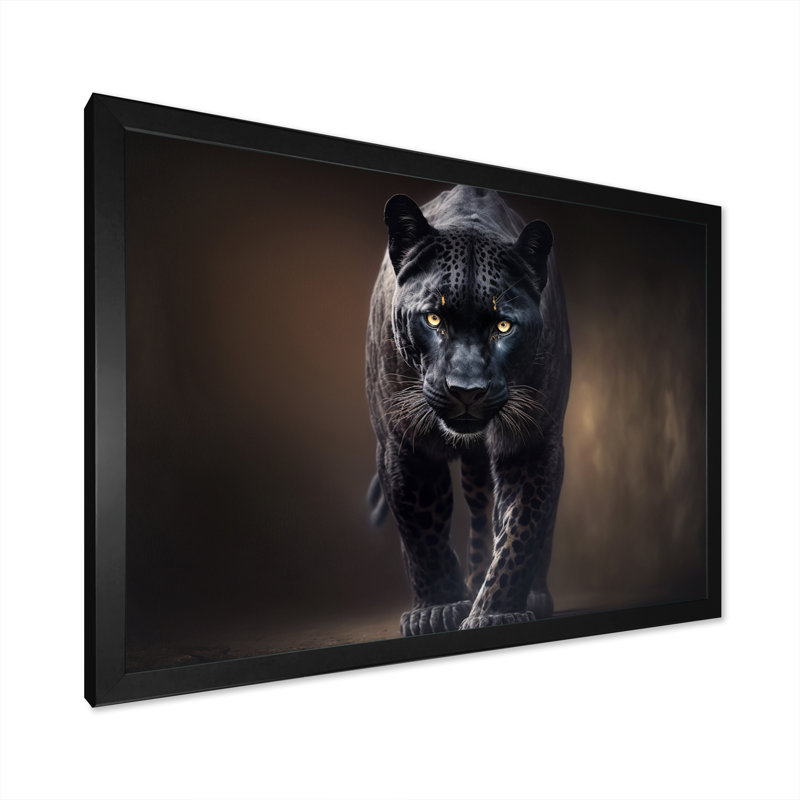 «Black Majestic Panther II» - art mural panthère, H 24 po x l 32 po, Toile avec cadre photo, Noir