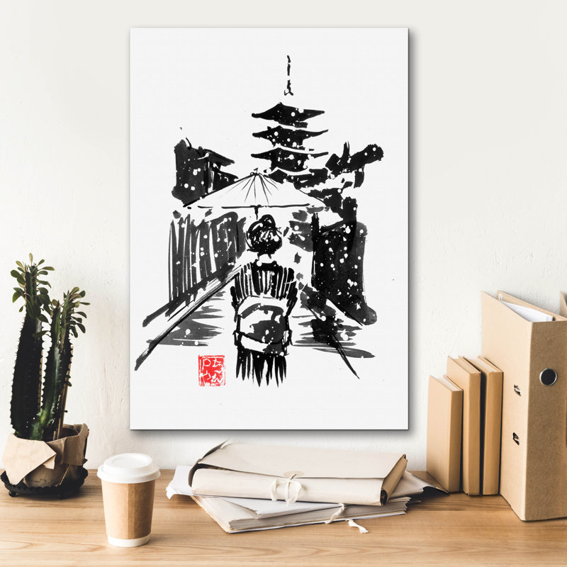 «Geisha In The Snow» par Pechane, H 26 po x l 18 po x P 0,75 po
