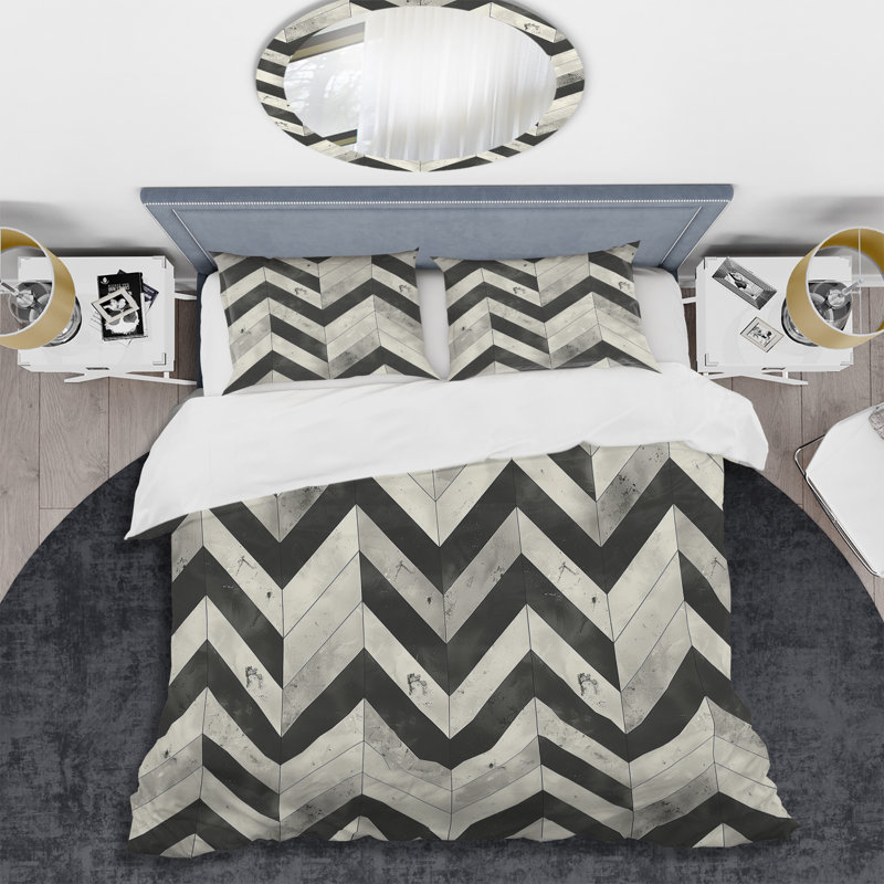 Ensemble de housse de couette moderne Gray Herringbone Flow II gris, Housse de couette très grand et 2 très grandes t