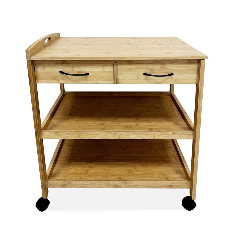 Chariot de cuisine moderne et moderne avec tablettes ouvertes à 2 niveaux et tiroir de rangement, finition naturelle, P 16,5 po x l 24,5 po H 29 po, conception mobile, une apparence, profondeur de 16,5 po,