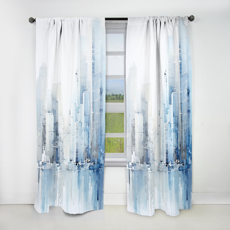Rideau en velours industriel - obscurcissant - 1 panneau Lisle Azure Ascent Skyscrapers de Lisle, L 52 po x L 90 po