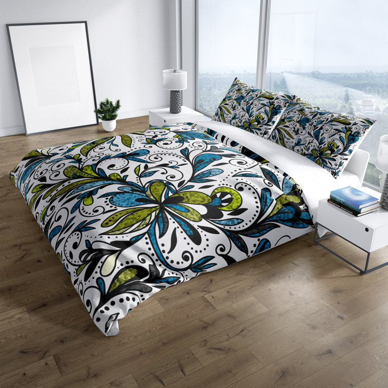 Polyester Floral Duvet Cover, Queen Duvet Cover + 2 Shams