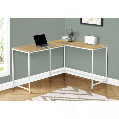 Computer Desk, Home Office, Corner, 58"L, L Shape, Work, Laptop, Natural Laminate, Metal, Contemporary