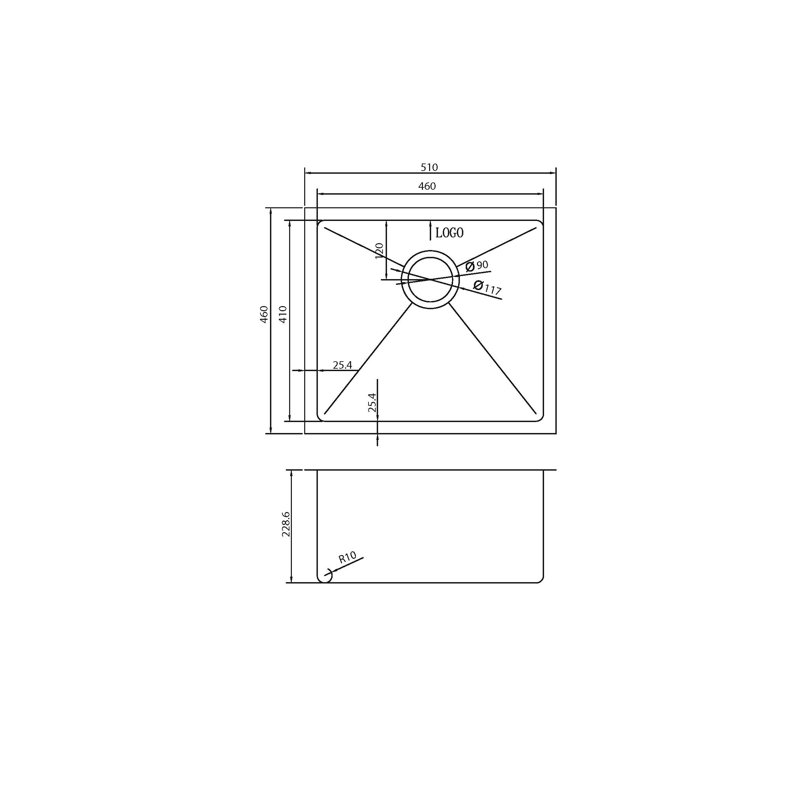 Évier encastré à cuve simple en acier inoxydable 20 po x 20 po ONEX®