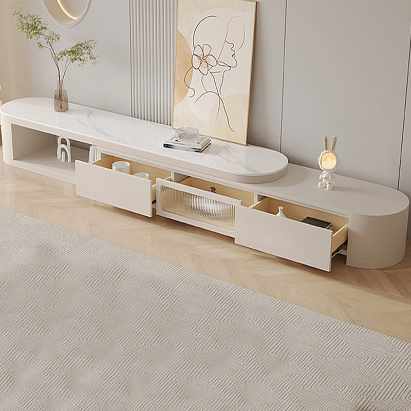 Meuble télé moderne et simple avec rangement télescopique, Crème, crème