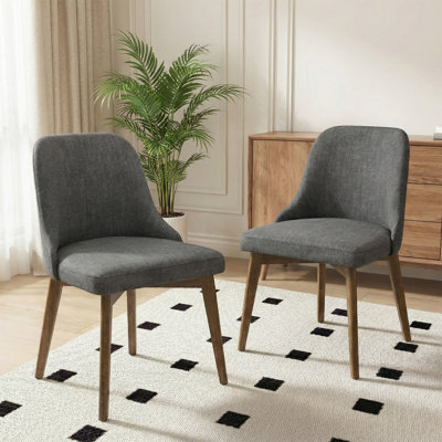 Ensemble de 2 chaises de salle à manger rembourrées gris foncé avec pieds en bois de chêne