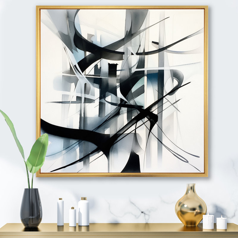 Abstract Neutral XII - Modern Geometric Wall Decor, Gold Floater Framed, 20" H x 12" W x 1" D