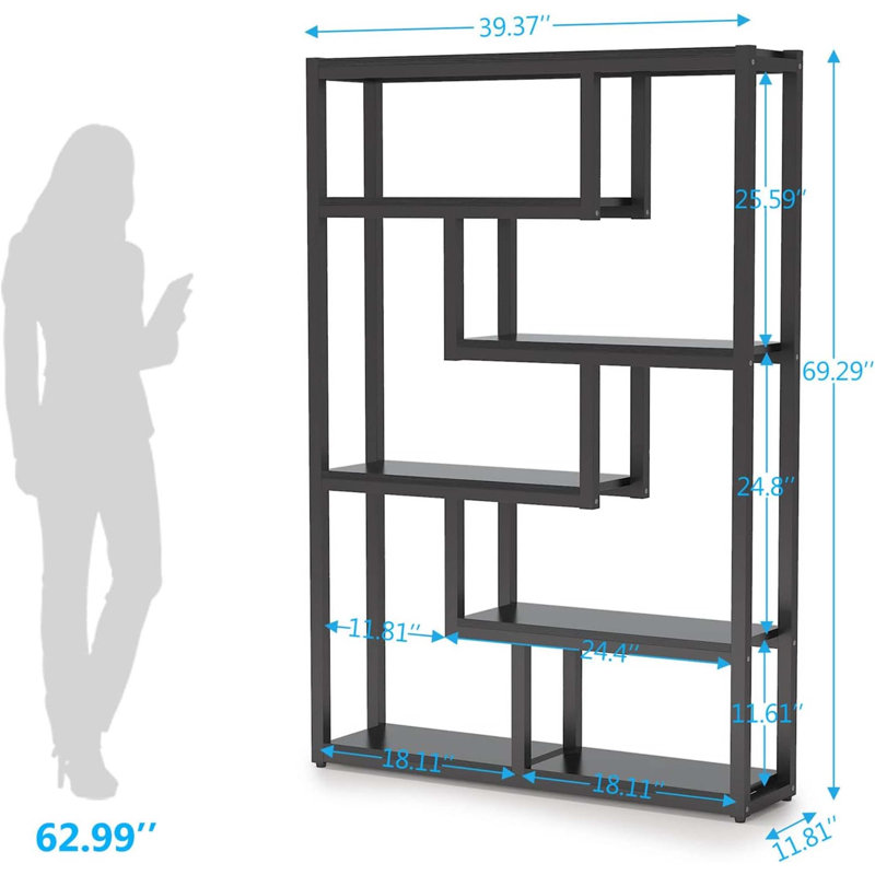 6-Tier Industrial Etagere Bookcase With Asymmetrical Shelves, Ideal For Stylish And Functional Storage In Any Room