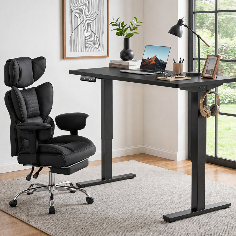 Bureau debout électrique à hauteur ajustable avec fauteuil de direction ergonomique, ensemble de mobilier de bureau moderne